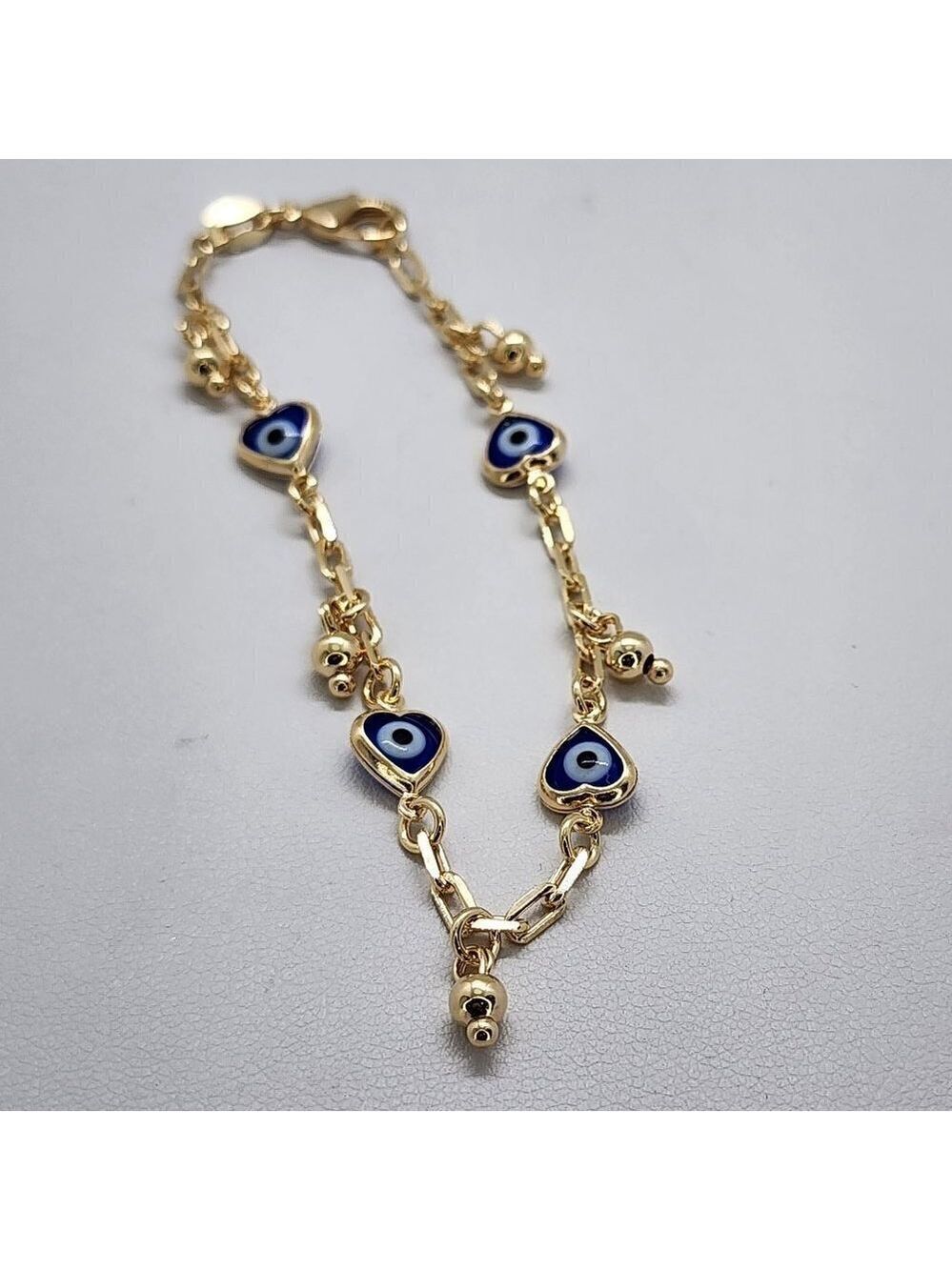 Brand New Brazilian 18k Gold Filled Multi Blue Heart Evil Eye Bracelet - Picture 4 of 5